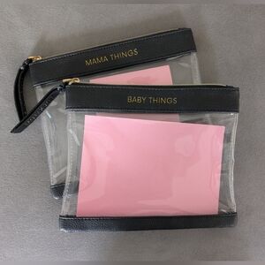 Clear 'Mama Things' and 'Baby Things' Zip Pouches with Black Trim